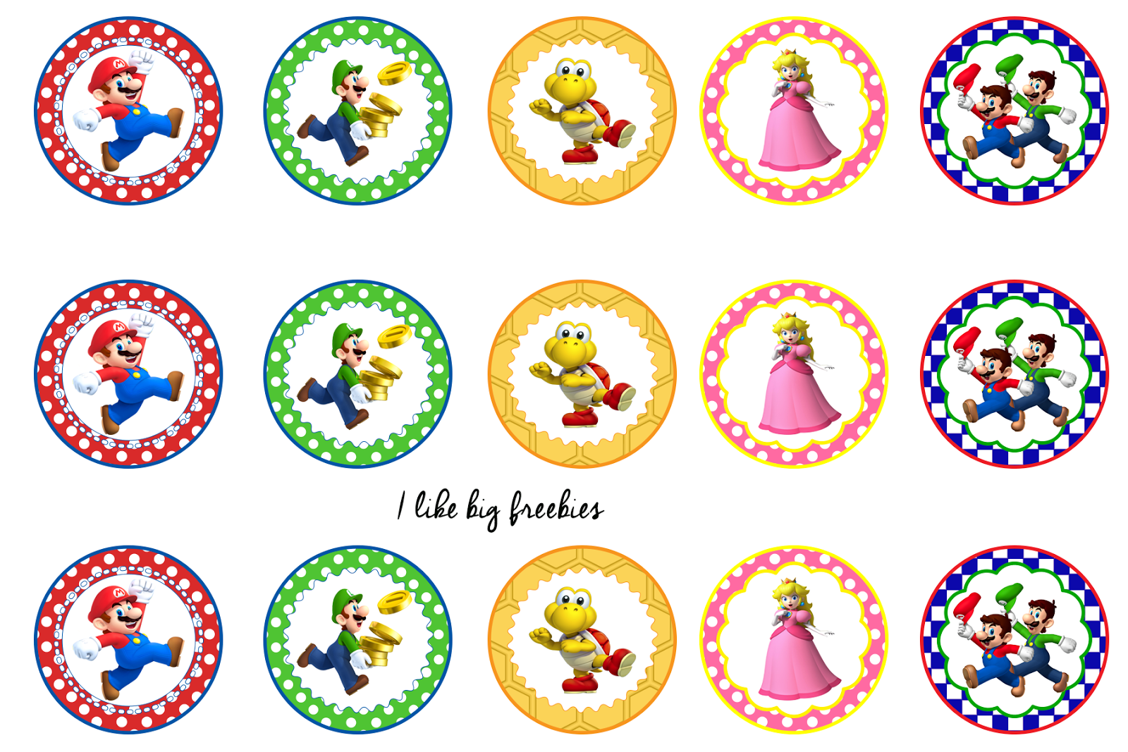 Super Mario Bros bottlecap images/cupcake toppers/printable Kids