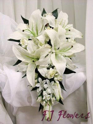 Bridal White Lilies And Small Roses Teardrop Bouquets Wedding Bridal White Lilies And Small Roses Teardrop Bouquets Wedding Flowers