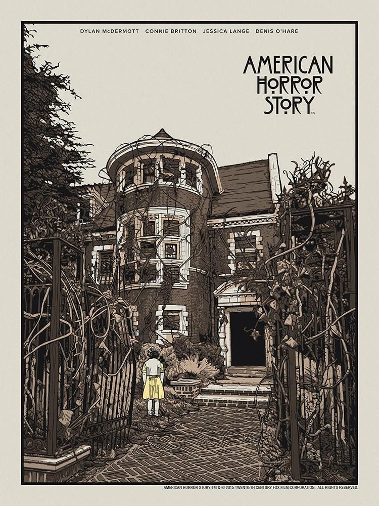 Inspired by American Horror Story: Murder House 5 Color Screen Print with 3 metallic inks 100# French Whitewash Paper Variant Edition of 20 Approximately 18" x 24" Movie Poster Wall, Music Poster, Poster Wall Art, Poster Prints, American Horror Story Freak, Foto Poster, Mary Shelley, Horror Movie Posters, Vintage Poster Art
