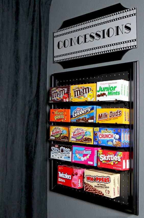 DIY Media Room Candy Display | Movie room, At home movie theater, Media