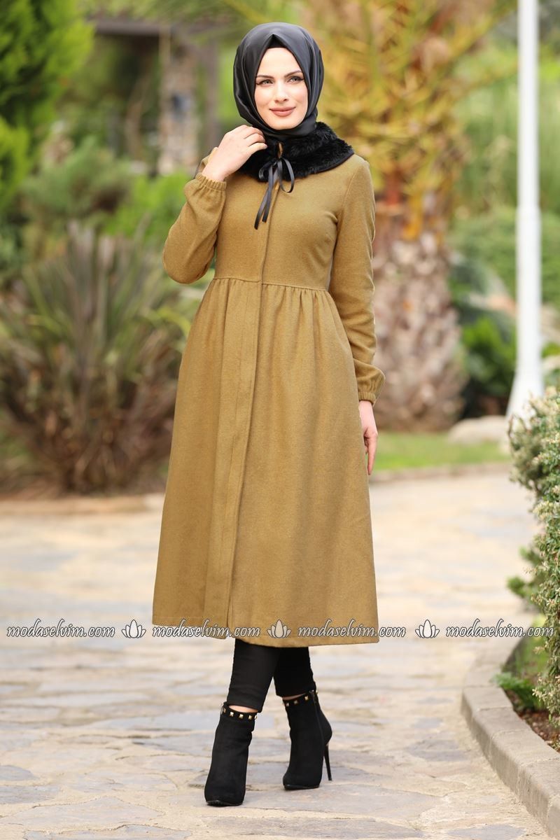 Seyyar Kurklu Kaban Edf4007 Hardal Clothes For Women Fashion Hooded Sweatshirt Dress