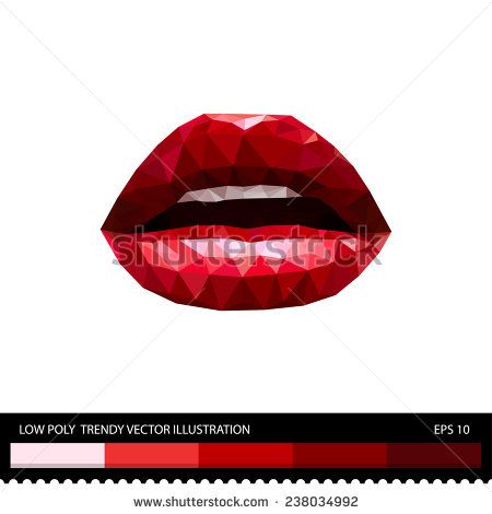 Low Poly Trendy Vector Red Lips Illustration On White Background