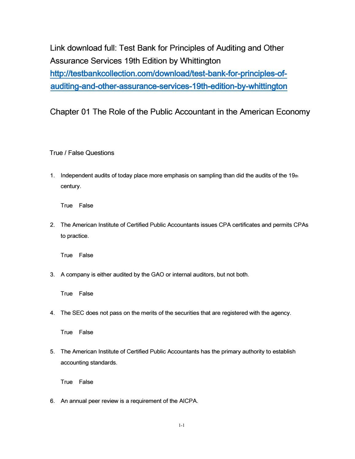Pin On Test Bank For Principles Of Auditing And Other Assurance Services 19th Edition By Whittington