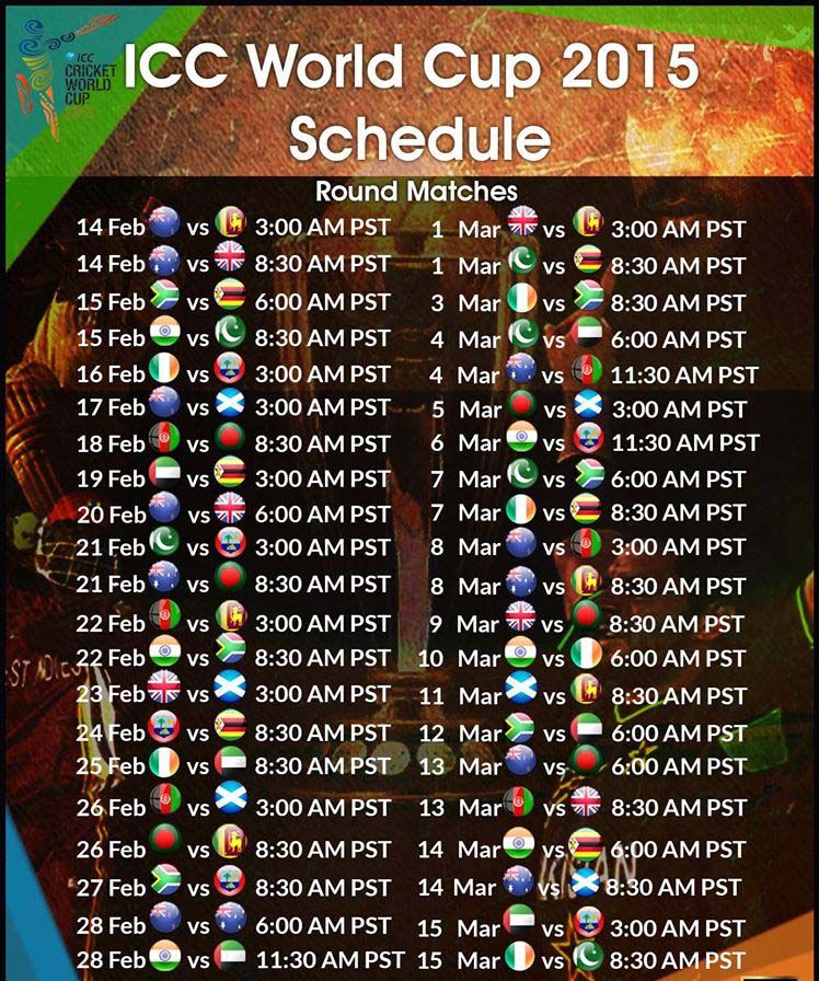 Cwc15 Match Schedule Complete List Worldcup2015 Sports Indiavsireland Cricket World Cup World Cup Cricket