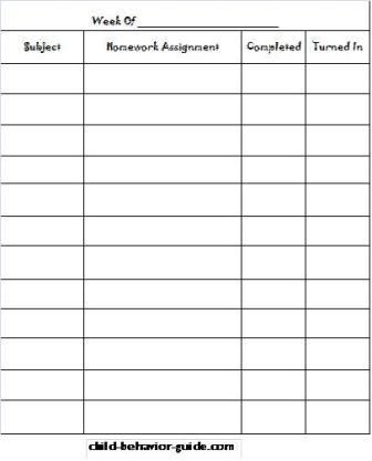 homework assignment sheet template