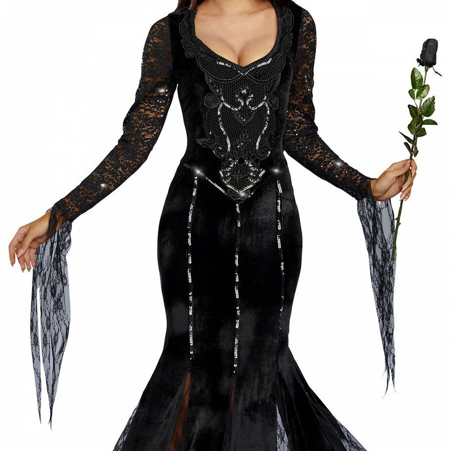 Morticia Costume Adult Vampire Halloween Fancy Dress