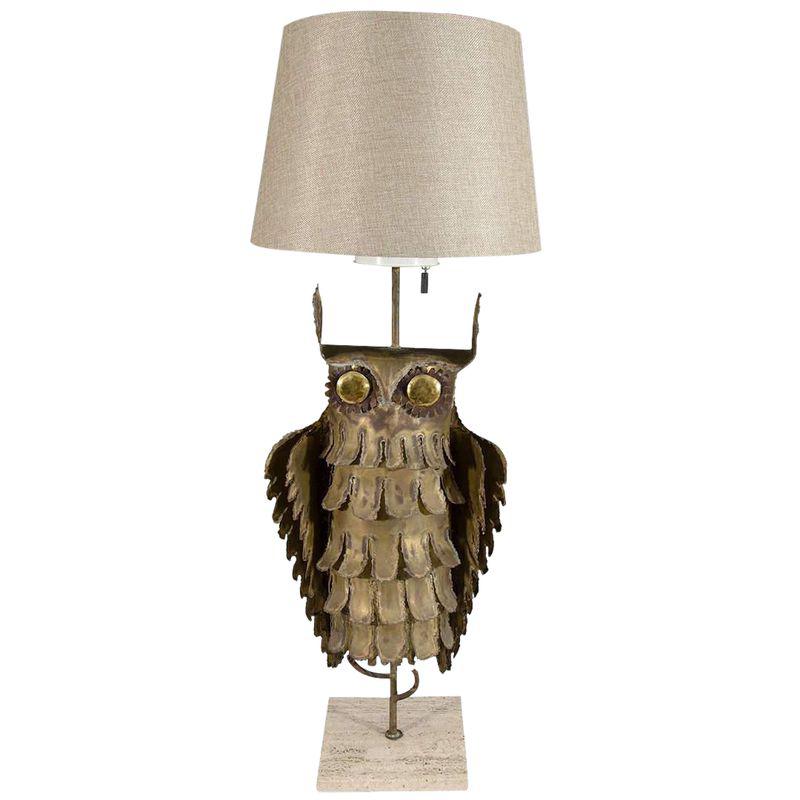 BRUTALIST OWL TABLE LAMP BY CURTIS JERE Lamp GOLD OWL wall light made of steel