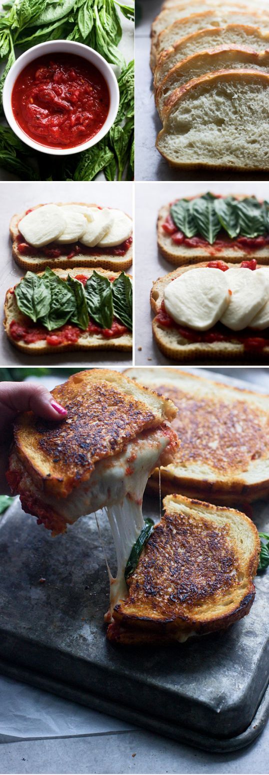 Pizza Margherita grilled cheese I Love Food, Good Food, Yummy Food, Delicious, Delish, Cooking And Baking, Cooking Recipes, Cheese Recipes, Comida Diy