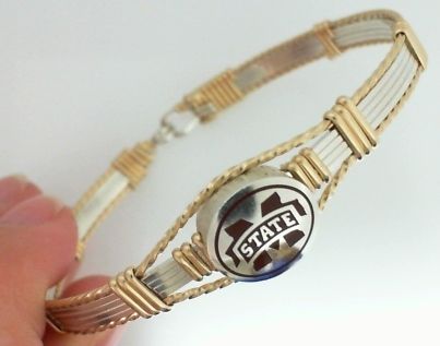 Sterling And 14kgf Artist Wire Enamel Msu Bangle Mississippi