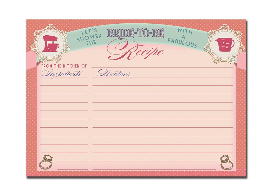 recipe card bridal shower vintage pink 5x7 4x6 3x5 diy printable recipe cards vintage