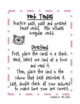 grammar verb tense center game verb tenses verb sequencing words