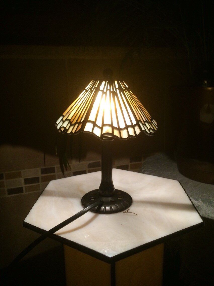 Mini glass lamp, stained glass lamp, green stained glass lamp, glass home decor,...
