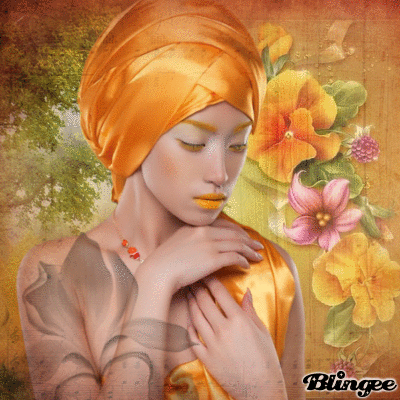 Asian woman with flowers.