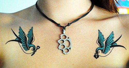 Banners With Family And Loyaly Mens Traditional Swallow Upper Chest Tattoos Chest Tattoo Men Traditional Chest Tattoo Tattoos For Guys