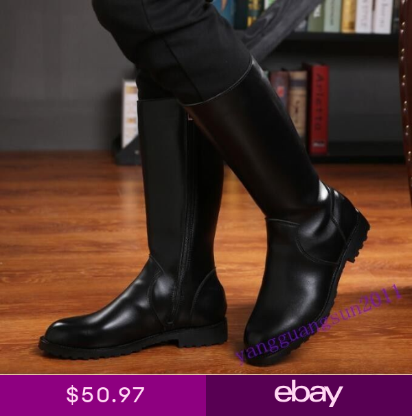 Thicken Mens Side Zip Riding Army Boots Knee High Bootie Guard Leather Fur Lined Cizmeler Bot