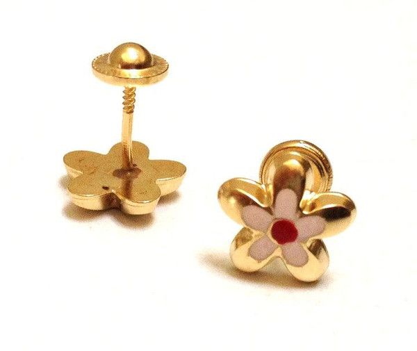 Flat Backings That Securely Into Place Made Of 18k Gold And Child Safe Earrings