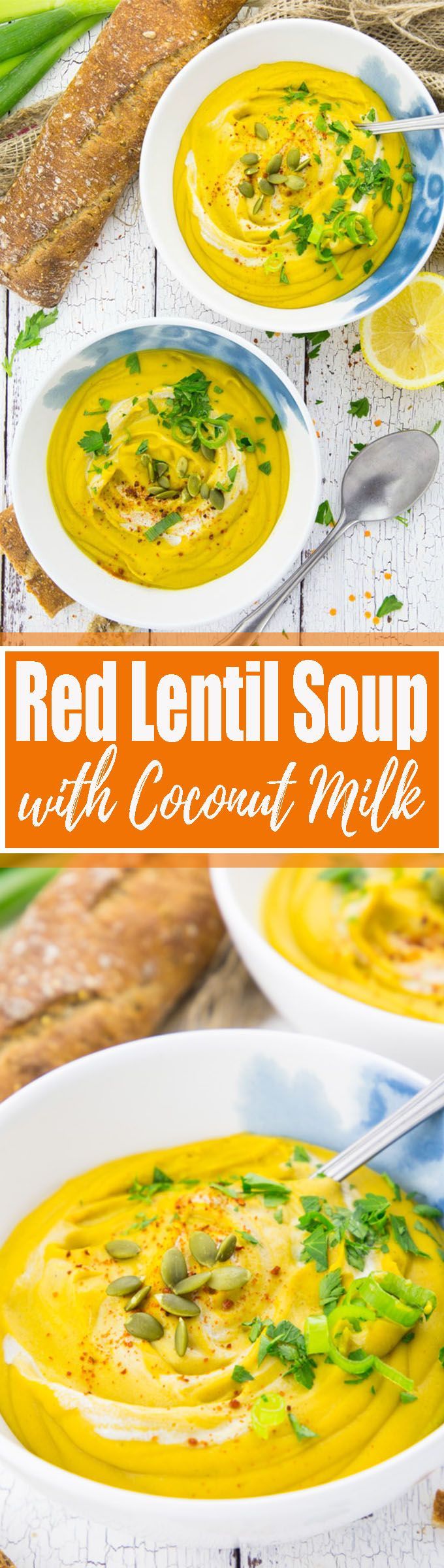 This vegan red lentil soup with coconut milk is perfect for colder fall days. Th...