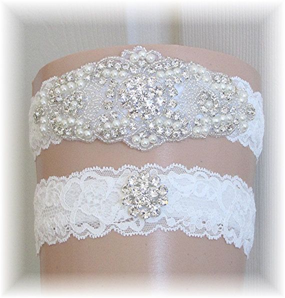 Embellished lace garter set Made to Order Krystal