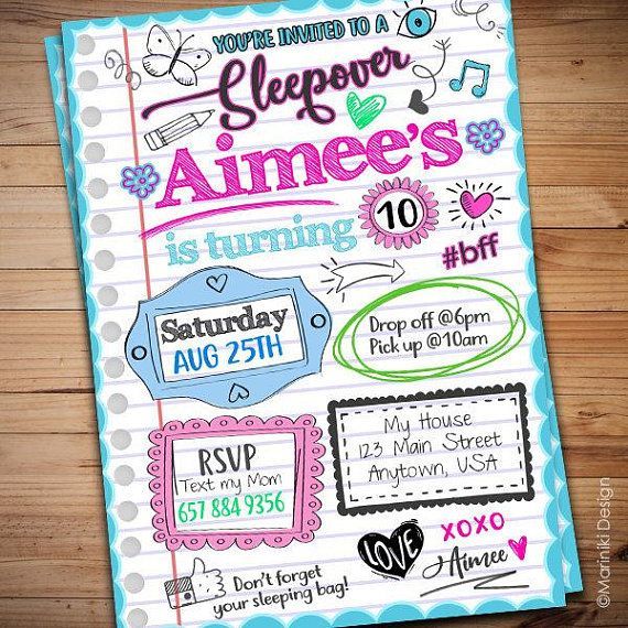 sleepover invitation girls doodle teen notebook sleepover birthday birthday slumber party invitations
