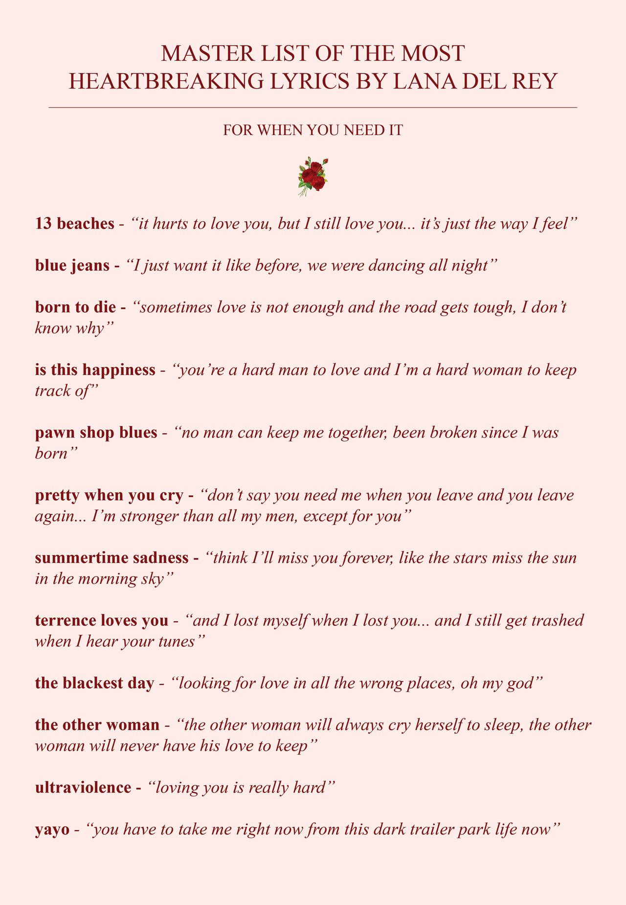 Pearltiare These Songs And Specific Lyrics Helped Me Through So Much Heartbreak Hope This Works For Every Lovely Going Through Shit On This Site Love U Lana Artofit Pearltiare These Songs And Specific Lyrics Helped Me Through So Much Heartbreak Hope This Works For Every Lovely Going Through Shit On This Site Love U Lana Artofit