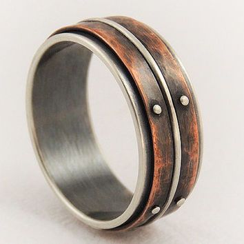 Unique Mens Wedding Ring Men Engagement Silver Copper Unique Mens Wedding Ring Men Engagement Silver Copper Rustic
