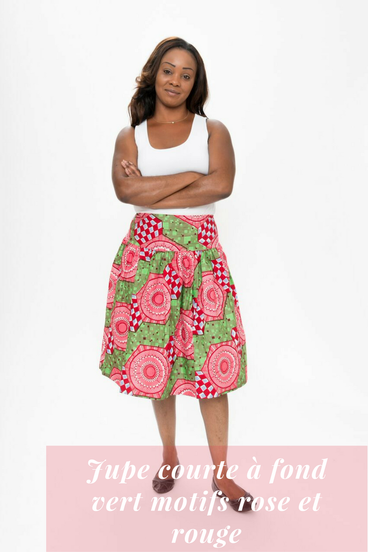 Jupe Courte A Fond Vert Motifs Rose Et Rouge Piece Unique Skirts Fashion Midi Skirt