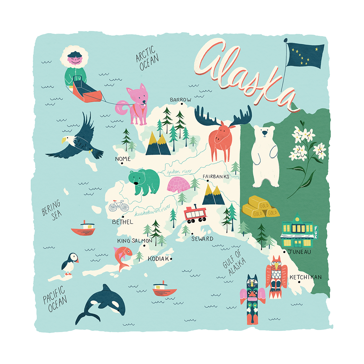 Alaska state map print — Deane Beesley Designs