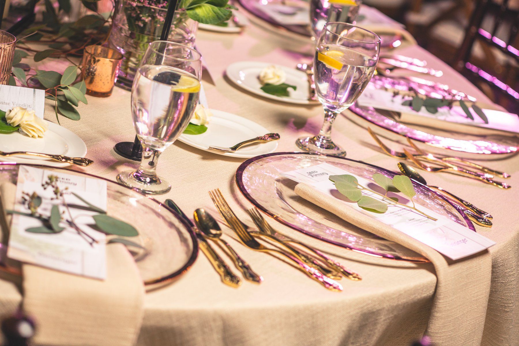 Simple yet effective details to take your table settings to the next level! One piece of eucalyptus