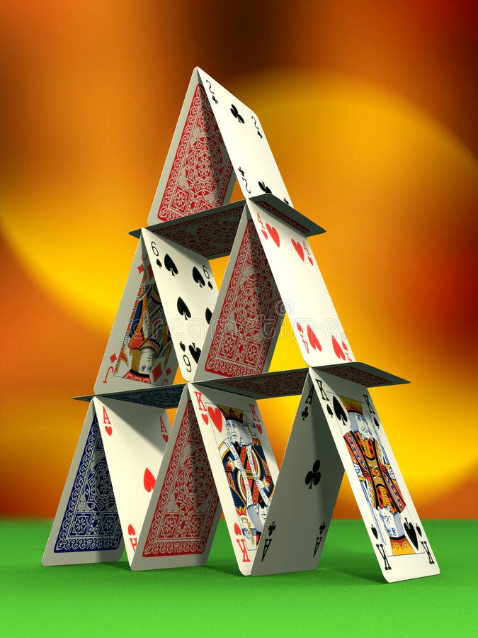 Card castle. On felt table. Digital illustration , spon, felt, Card castle. On felt table. Digital illustration , spon, felt,