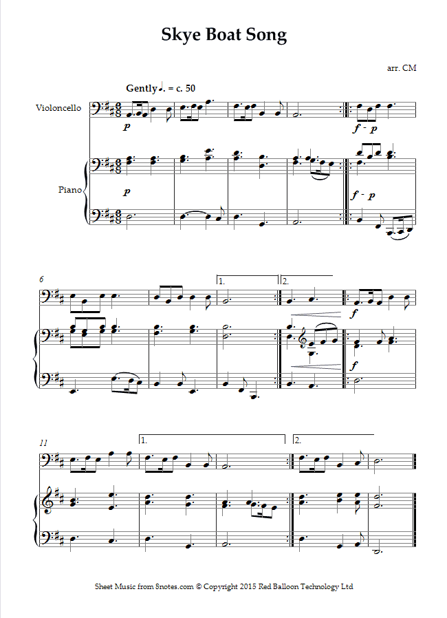 skye boat song sheet music for cello cello pinterest skye boat song piano sheet music