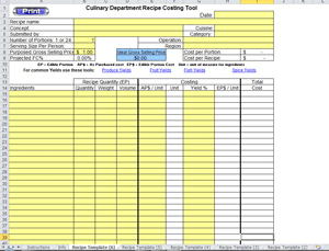 excel recipe template for chefs chef management tools pinterest
