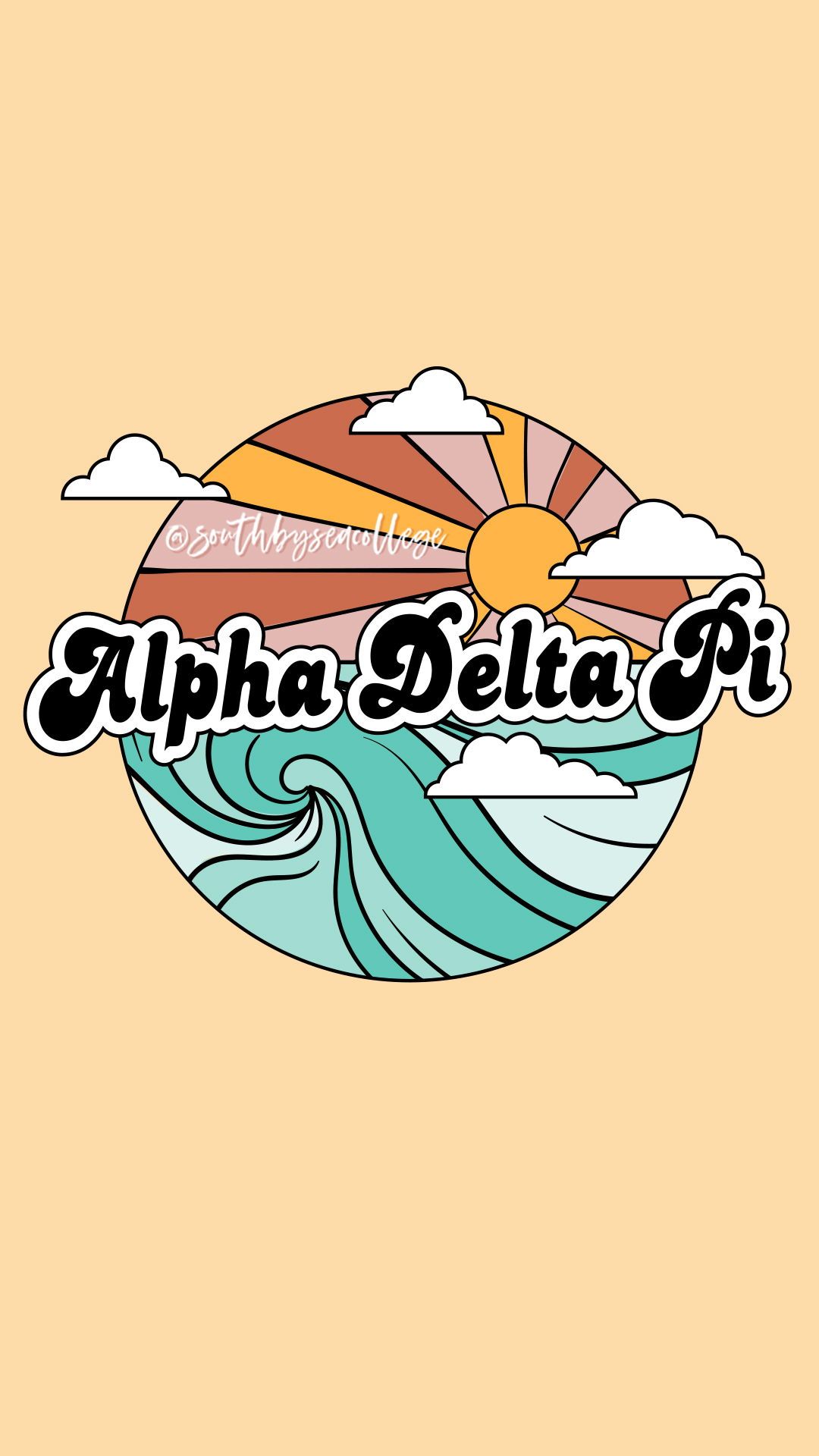 South By Sea Southbyseacollege Alpha Delta Pi Adpi Beach Retro Sunset Sorority Graphics Sorority Wal Sorority Shirt Designs Sorority Shirts Adpi