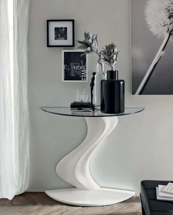 Stylish Flame Console in White or Graphite Finish With a Clear Glass - designer mobel materialmix Stylish Flame Console in White or Graphite Finish With a Clear Glass - designer mobel materialmix