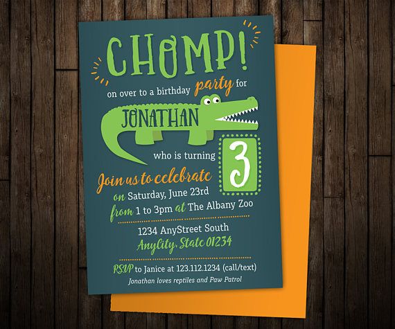 alligator birthday invitation boys