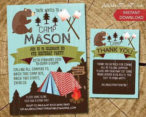Instant Downloading-Camping Birthday party Invitation Printable - free printable camping invitations Instant Downloading-Camping Birthday party Invitation Printable - free printable camping invitations