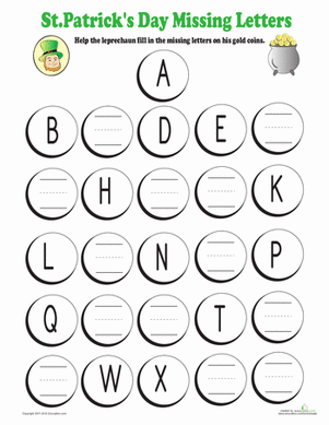 Fill In Missing Alphabet Letters March Worksheets Kindergarten Can Your Child Remember The Letters Of The Alphabet To Fill In This Gaps Of This St Patricks Day Printable Shell Write In The Missing Capital Letters