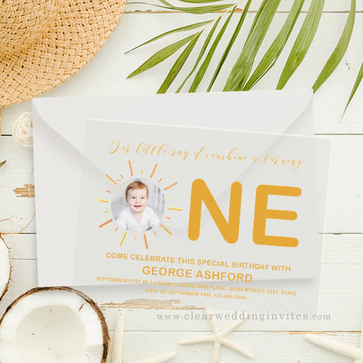 Little Ray of Sunshine Photo Baby First Acrylic Birthday Invitation CW – Clear Wedding Invites Happy Birthday To You, Special Birthday, Baby Birthday, Baby Shower Invitations, Birthday Invitations, Wedding Invitations, Invitation Envelopes, Invites, Sunshine Photos