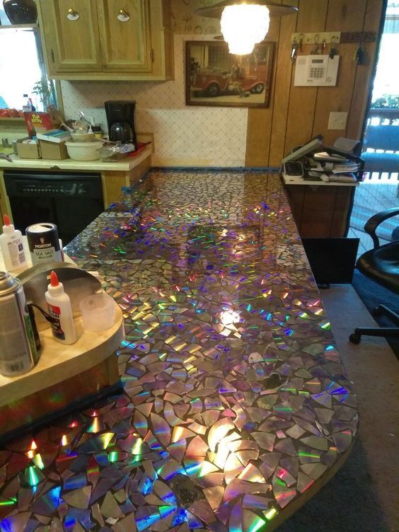 DIY Upcycled DVD Countertop #recycledcrafts