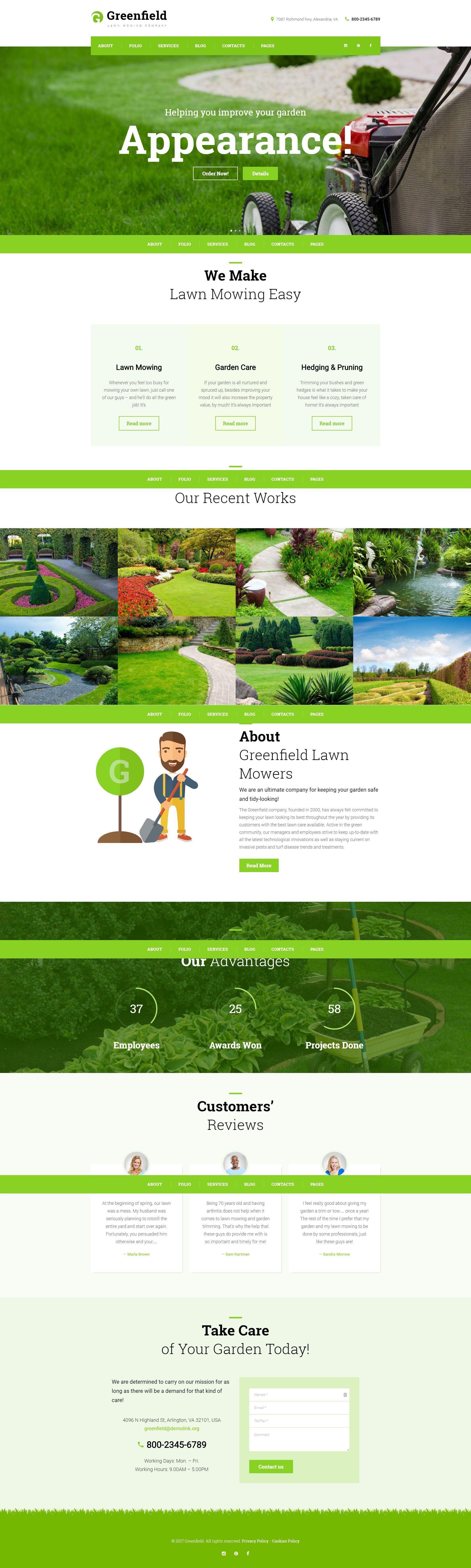 greenfield lawn mowing company responsive wordpress theme brand lawn mowing website template