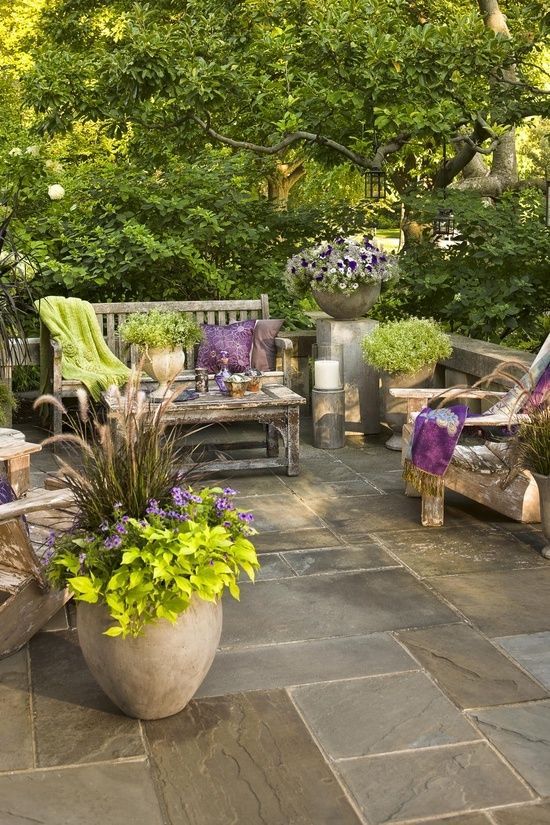 Garden Patio With Gorgeous Limestone Tile French And English Garden Patio With Gorgeous Limestone Tile