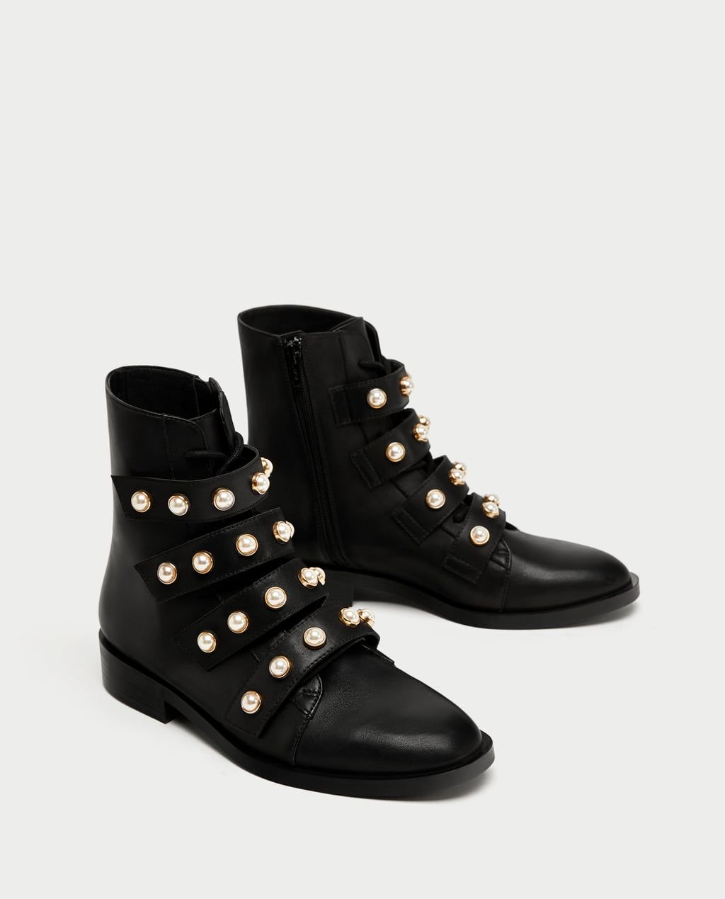 Image 1 Of Leather Ankle Boots With Faux Pearls From Zara Bayan Ayakkabi Ayakkabi Bot Bot