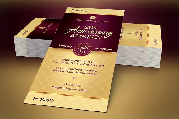 golden church anniversary banquet ticket publisher template is for