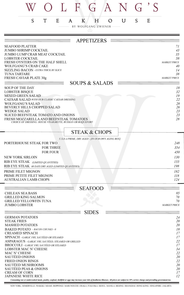 Wolfgang Steakhouse Singapore Menu 2023 Price List In 2024 Steakhouse Wolfgang Steakhouse Singapore Menu 2023 Price List In 2024 Steakhouse