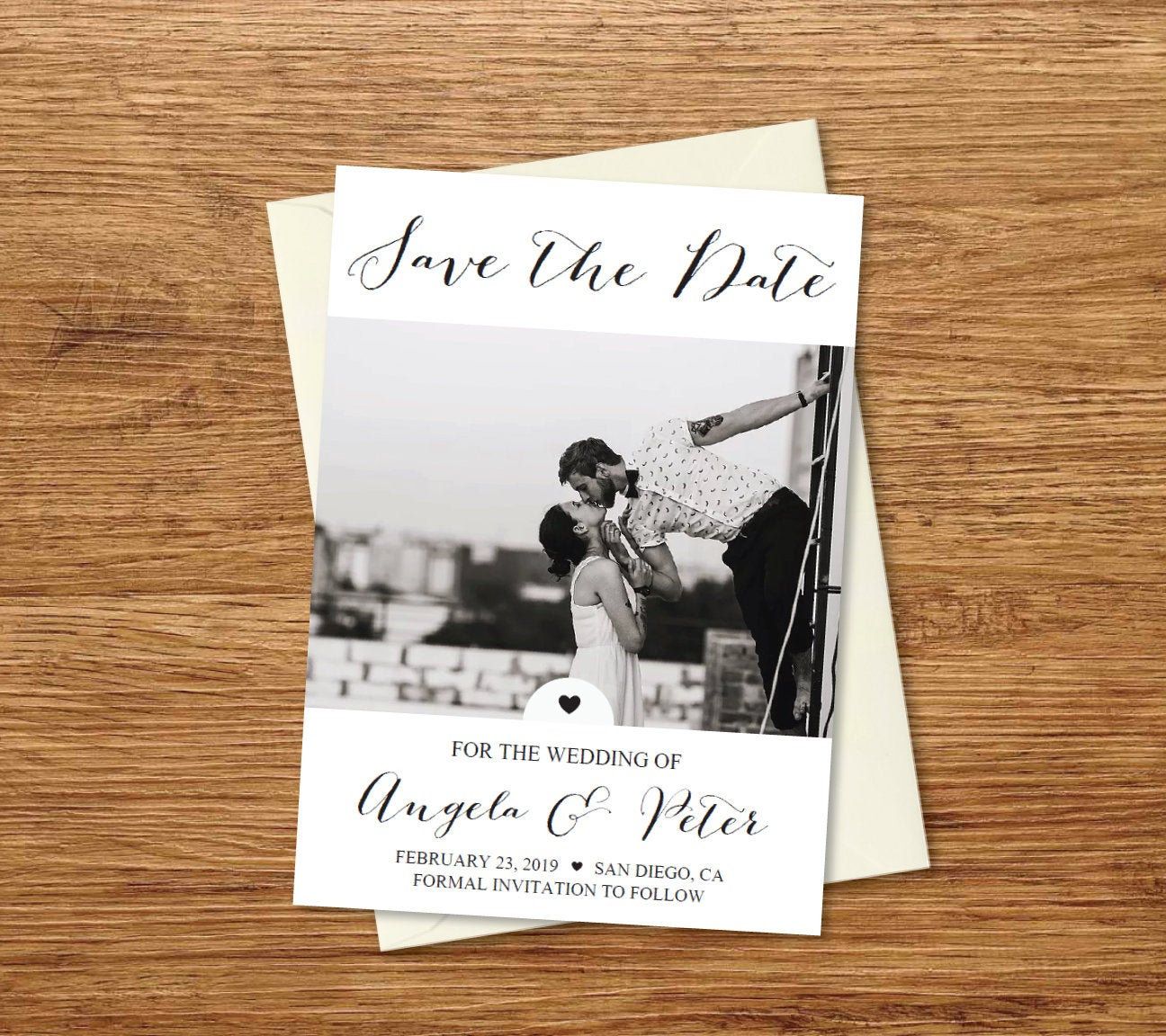 Modern Calendar Save the Date with Photo Front and Back Printable 5x7 Minimalist Announcement