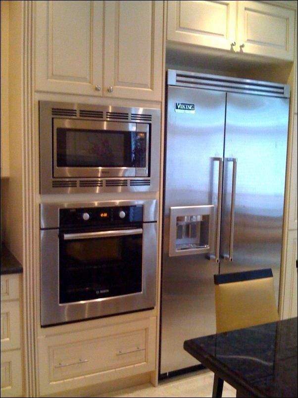 Kitchen, Beautiful Looks Of Wall Microwave Plus Big Refrigerator With