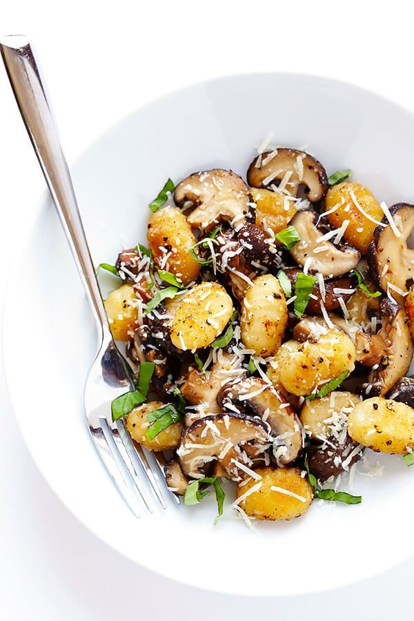 Toasted Gnocchi with Mushrooms, Basil and Parmesan