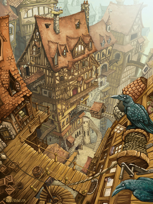 Fantasy Town, Fantasy Castle, Medieval Fantasy, Fantasy World, Fantasy Village Art Medieval Town, Town Drawing, Village Drawing, Fantasy Art Landscapes, Fantasy Landscape