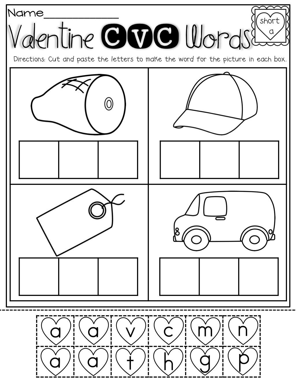 worksheet Free Cvc Worksheets february no prep packet kindergarten school and cvc words cut paste for valentines