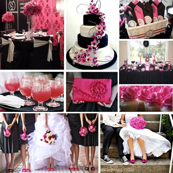 pink black and white weddings
