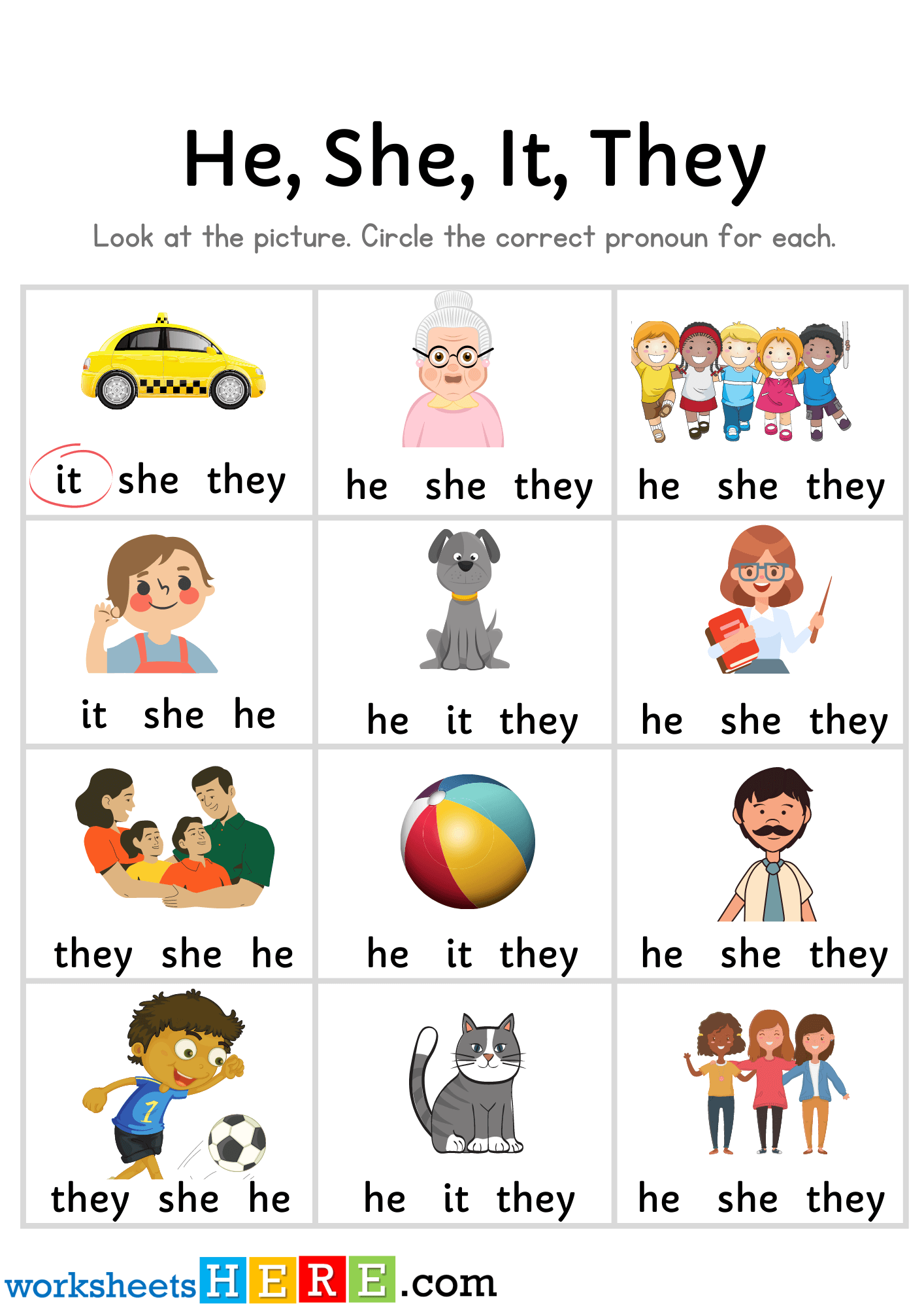 Personal Pronouns Practice Worksheet with Pictures